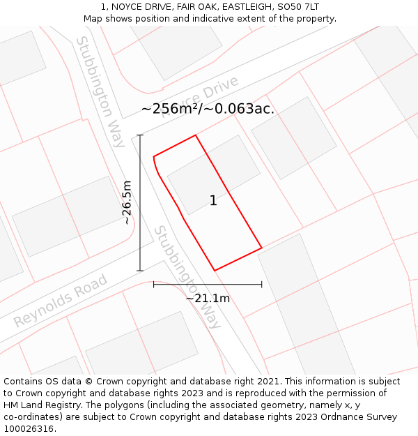 1, NOYCE DRIVE, FAIR OAK, EASTLEIGH, SO50 7LT: Plot and title map