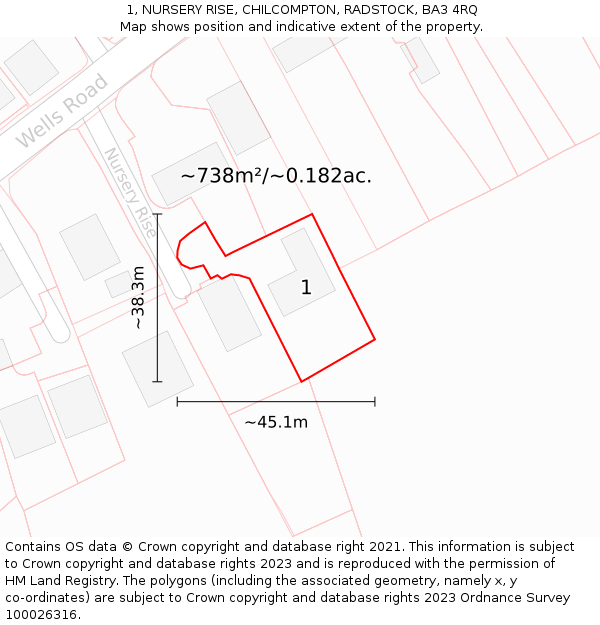 1, NURSERY RISE, CHILCOMPTON, RADSTOCK, BA3 4RQ: Plot and title map