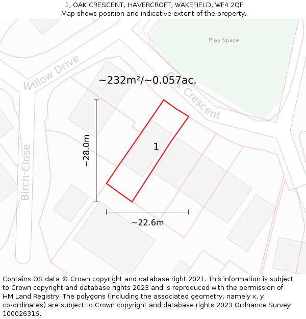 1, OAK CRESCENT, HAVERCROFT, WAKEFIELD, WF4 2QF: Plot and title map