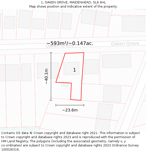 1, OAKEN GROVE, MAIDENHEAD, SL6 6HL: Plot and title map