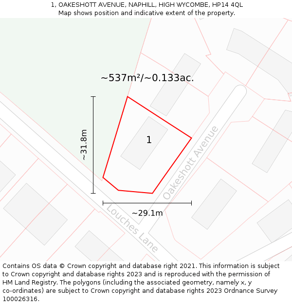 1, OAKESHOTT AVENUE, NAPHILL, HIGH WYCOMBE, HP14 4QL: Plot and title map