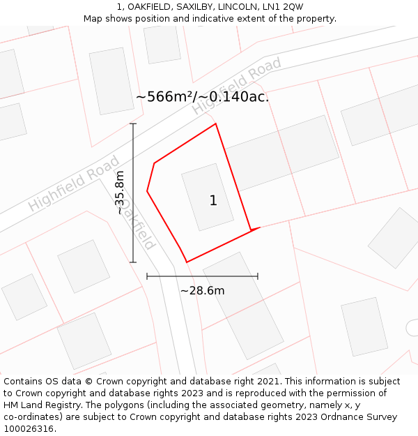 1, OAKFIELD, SAXILBY, LINCOLN, LN1 2QW: Plot and title map