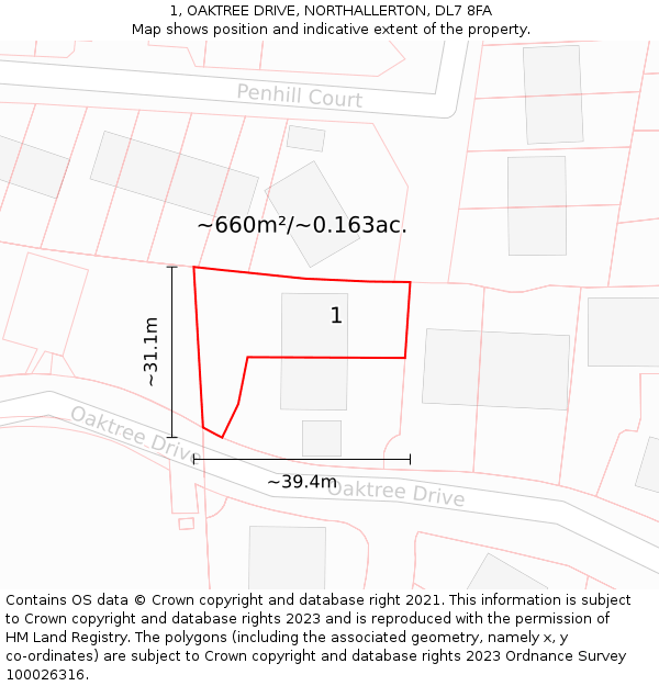 1, OAKTREE DRIVE, NORTHALLERTON, DL7 8FA: Plot and title map