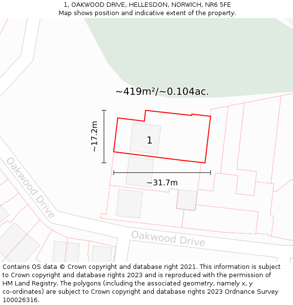 1, OAKWOOD DRIVE, HELLESDON, NORWICH, NR6 5FE: Plot and title map