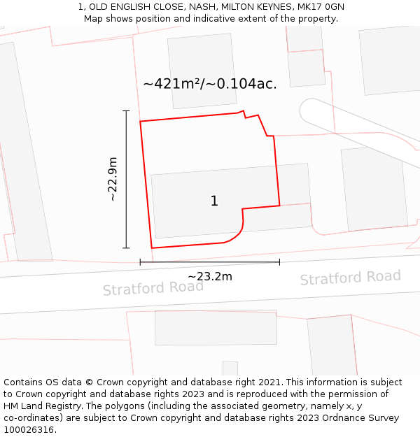 1, OLD ENGLISH CLOSE, NASH, MILTON KEYNES, MK17 0GN: Plot and title map