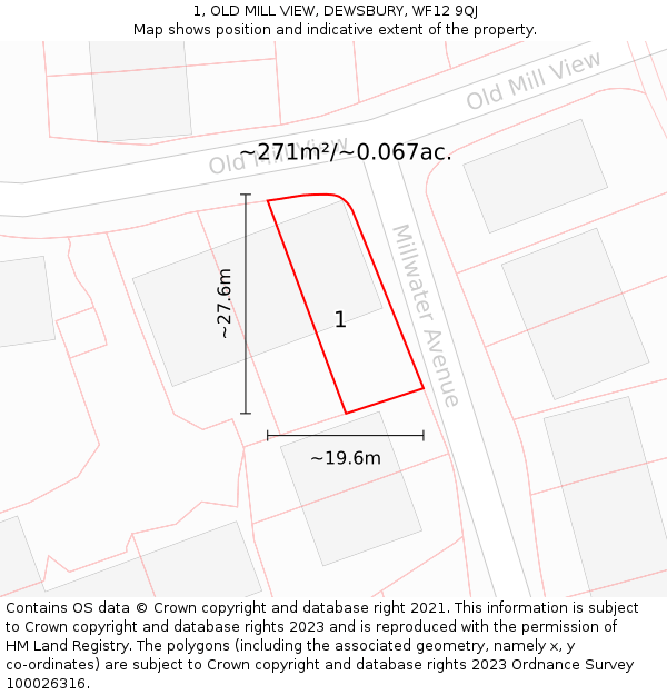 1, OLD MILL VIEW, DEWSBURY, WF12 9QJ: Plot and title map