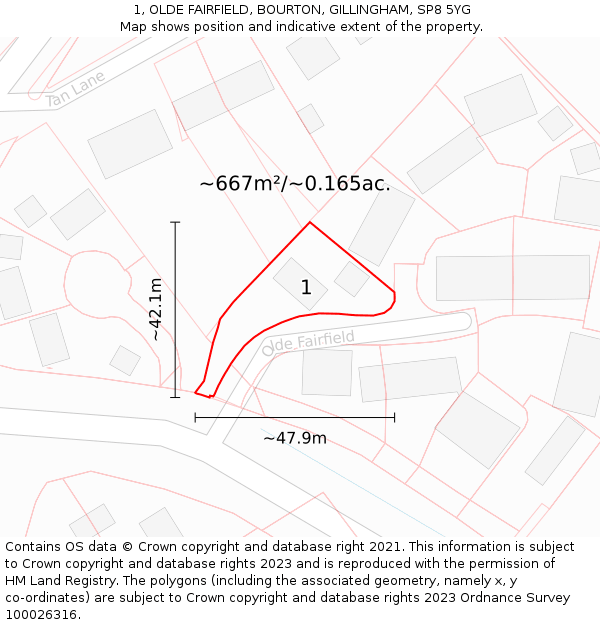 1, OLDE FAIRFIELD, BOURTON, GILLINGHAM, SP8 5YG: Plot and title map