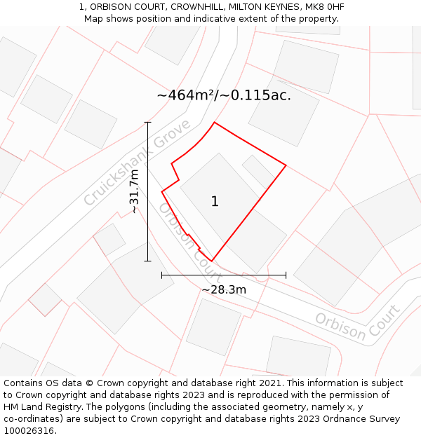 1, ORBISON COURT, CROWNHILL, MILTON KEYNES, MK8 0HF: Plot and title map