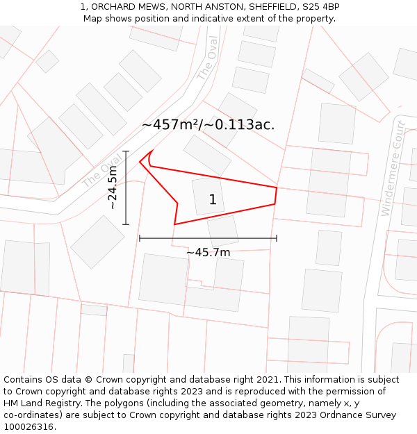 1, ORCHARD MEWS, NORTH ANSTON, SHEFFIELD, S25 4BP: Plot and title map