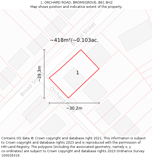 1, ORCHARD ROAD, BROMSGROVE, B61 8HZ: Plot and title map