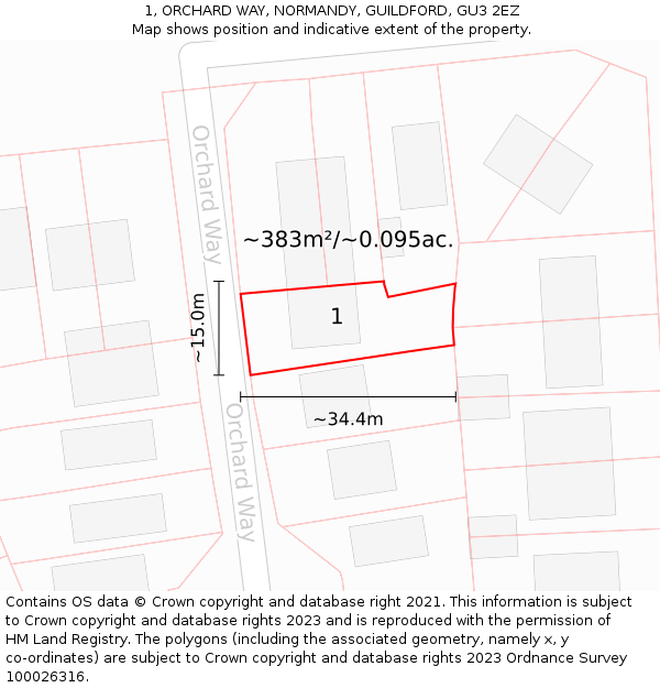 1, ORCHARD WAY, NORMANDY, GUILDFORD, GU3 2EZ: Plot and title map