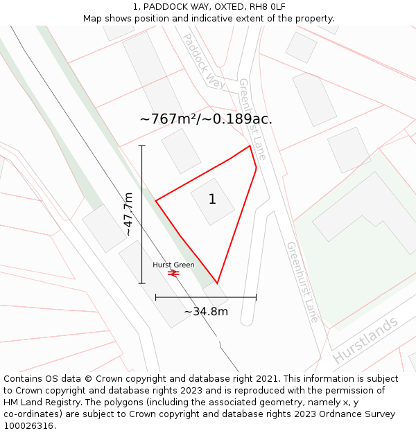 1, PADDOCK WAY, OXTED, RH8 0LF: Plot and title map