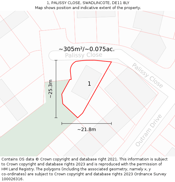 1, PALISSY CLOSE, SWADLINCOTE, DE11 8LY: Plot and title map