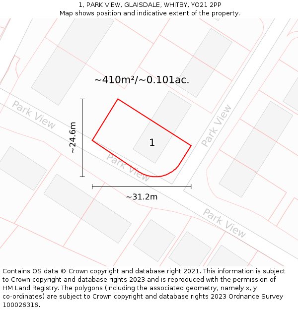 1, PARK VIEW, GLAISDALE, WHITBY, YO21 2PP: Plot and title map