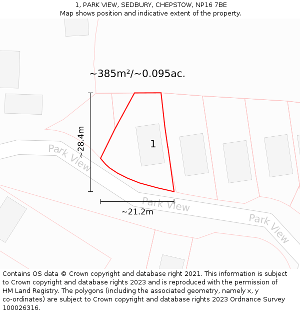 1, PARK VIEW, SEDBURY, CHEPSTOW, NP16 7BE: Plot and title map