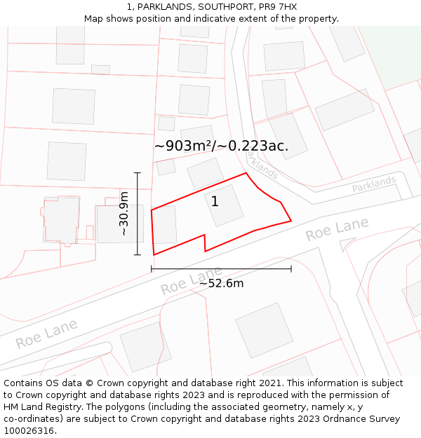 1, PARKLANDS, SOUTHPORT, PR9 7HX: Plot and title map