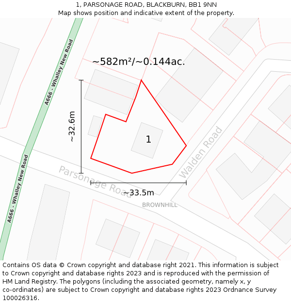 1, PARSONAGE ROAD, BLACKBURN, BB1 9NN: Plot and title map