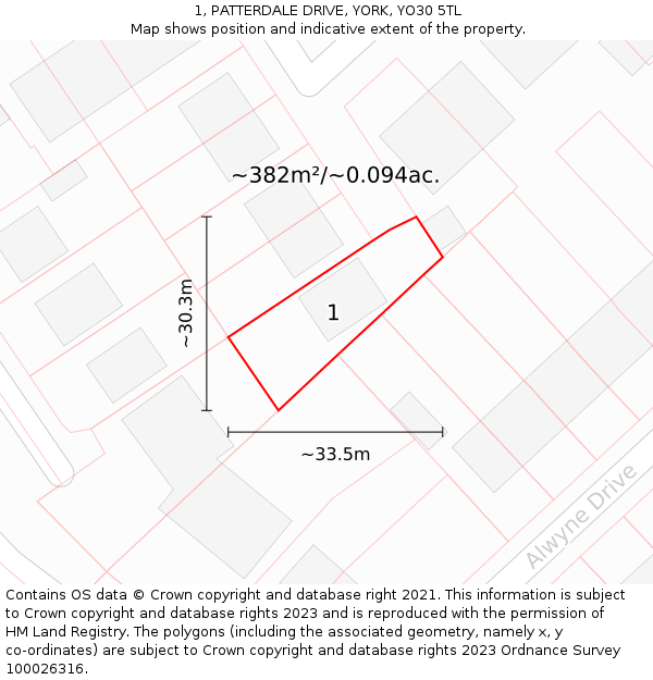 1, PATTERDALE DRIVE, YORK, YO30 5TL: Plot and title map