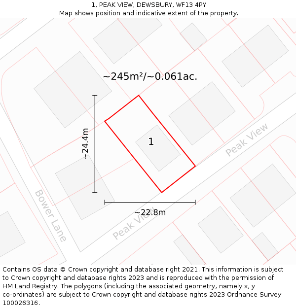 1, PEAK VIEW, DEWSBURY, WF13 4PY: Plot and title map