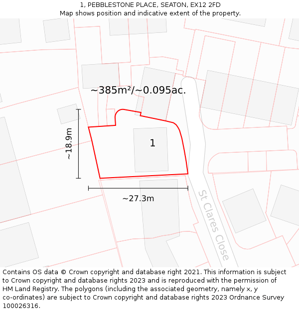 1, PEBBLESTONE PLACE, SEATON, EX12 2FD: Plot and title map