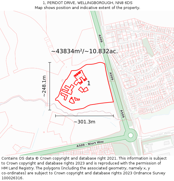 1, PERIDOT DRIVE, WELLINGBOROUGH, NN8 6DS: Plot and title map