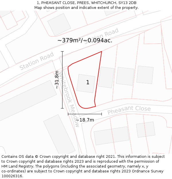 1, PHEASANT CLOSE, PREES, WHITCHURCH, SY13 2DB: Plot and title map