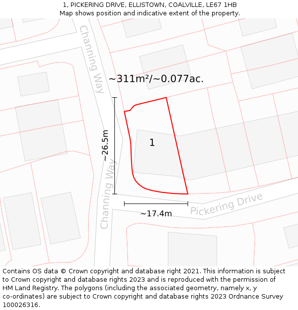 1, PICKERING DRIVE, ELLISTOWN, COALVILLE, LE67 1HB: Plot and title map