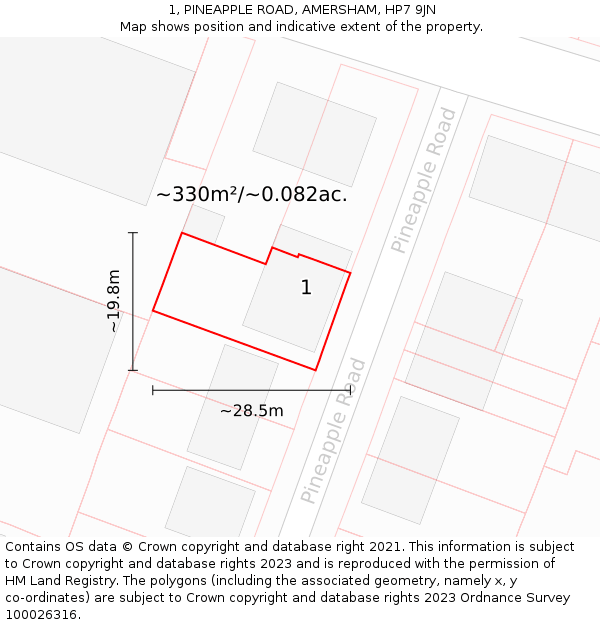 1, PINEAPPLE ROAD, AMERSHAM, HP7 9JN: Plot and title map