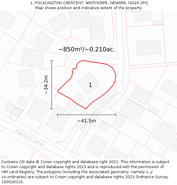 1, POCKLINGTON CRESCENT, WINTHORPE, NEWARK, NG24 2PG: Plot and title map