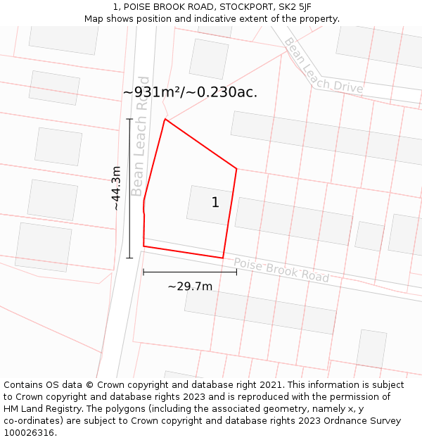 1, POISE BROOK ROAD, STOCKPORT, SK2 5JF: Plot and title map