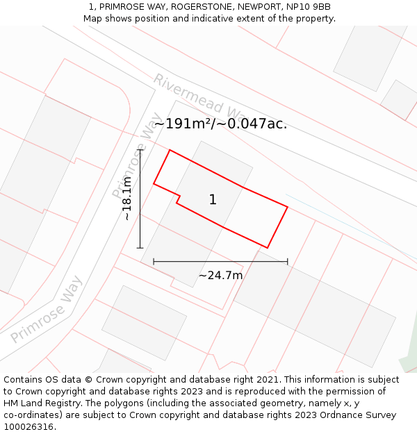 1, PRIMROSE WAY, ROGERSTONE, NEWPORT, NP10 9BB: Plot and title map