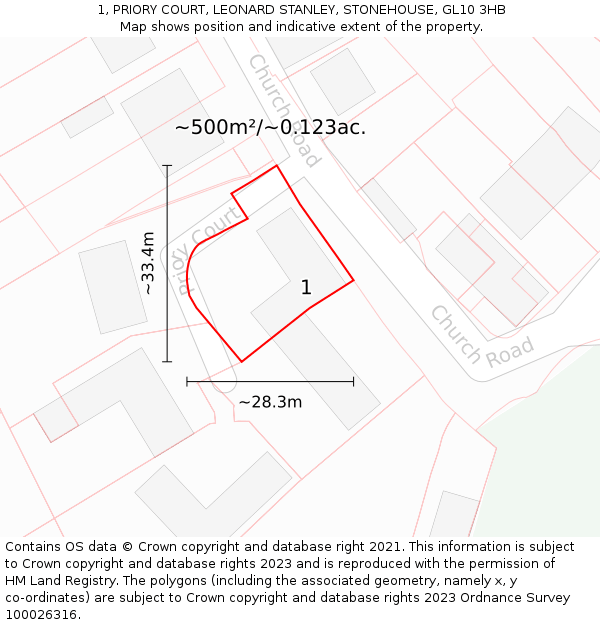 1, PRIORY COURT, LEONARD STANLEY, STONEHOUSE, GL10 3HB: Plot and title map