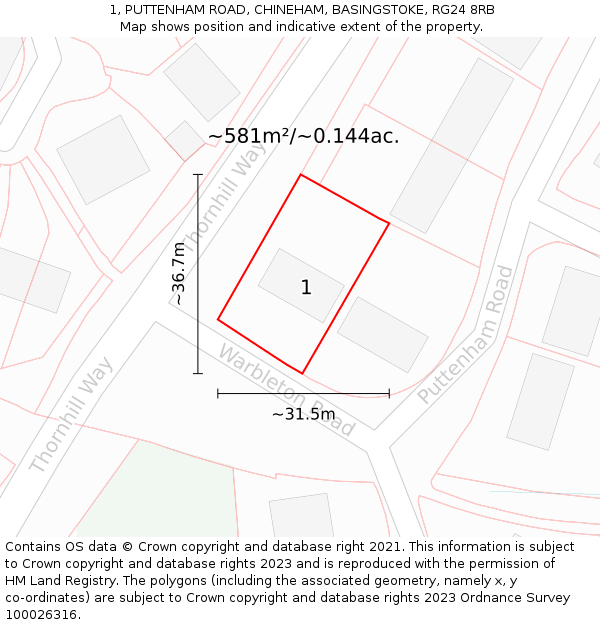 1, PUTTENHAM ROAD, CHINEHAM, BASINGSTOKE, RG24 8RB: Plot and title map