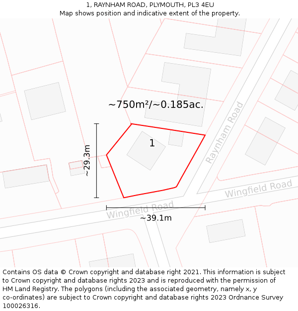 1, RAYNHAM ROAD, PLYMOUTH, PL3 4EU: Plot and title map