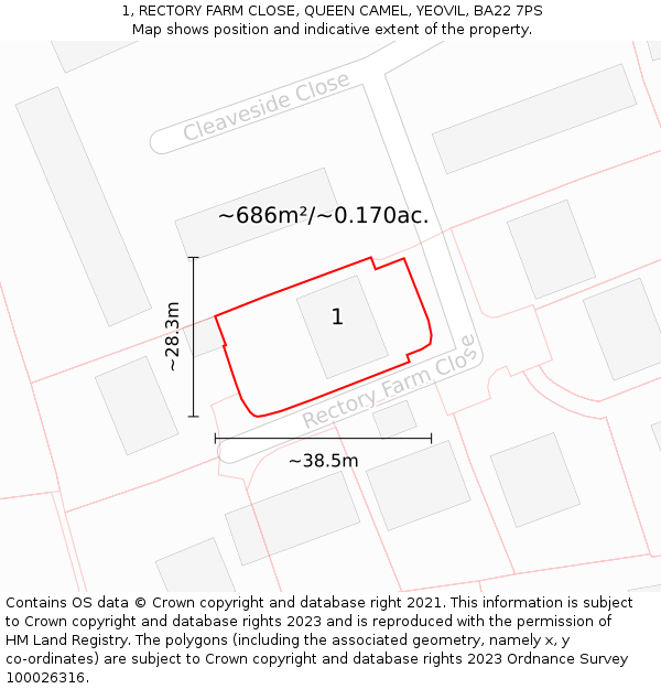 1, RECTORY FARM CLOSE, QUEEN CAMEL, YEOVIL, BA22 7PS: Plot and title map