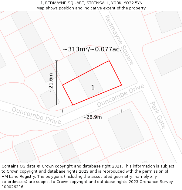 1, REDMAYNE SQUARE, STRENSALL, YORK, YO32 5YN: Plot and title map