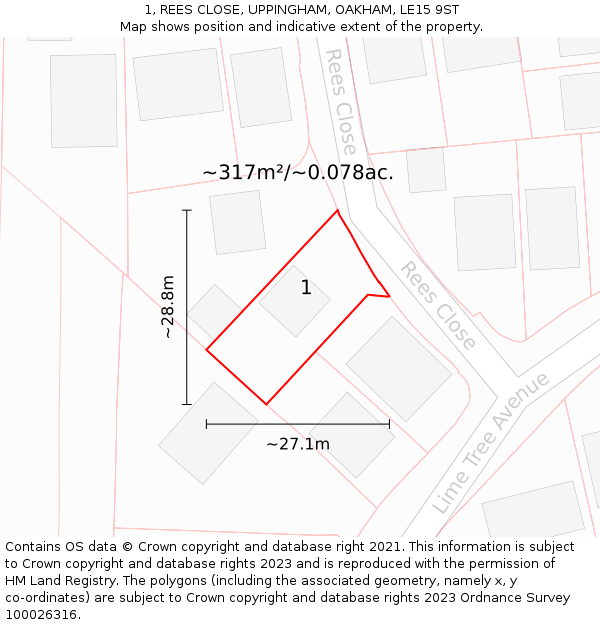 1, REES CLOSE, UPPINGHAM, OAKHAM, LE15 9ST: Plot and title map