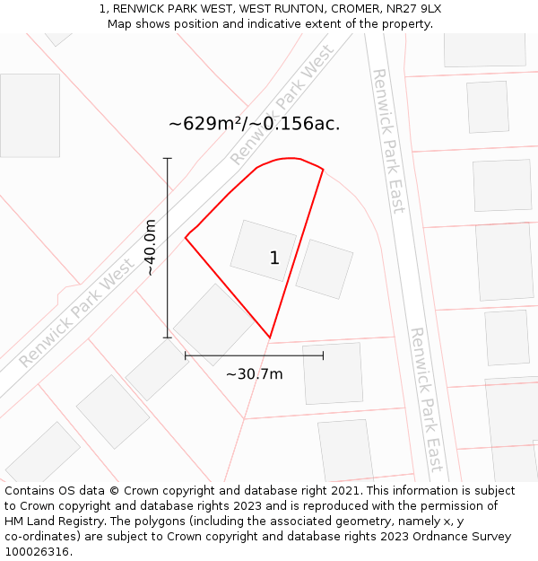 1, RENWICK PARK WEST, WEST RUNTON, CROMER, NR27 9LX: Plot and title map