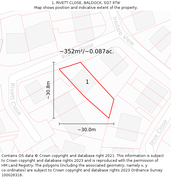 1, RIVETT CLOSE, BALDOCK, SG7 6TW: Plot and title map