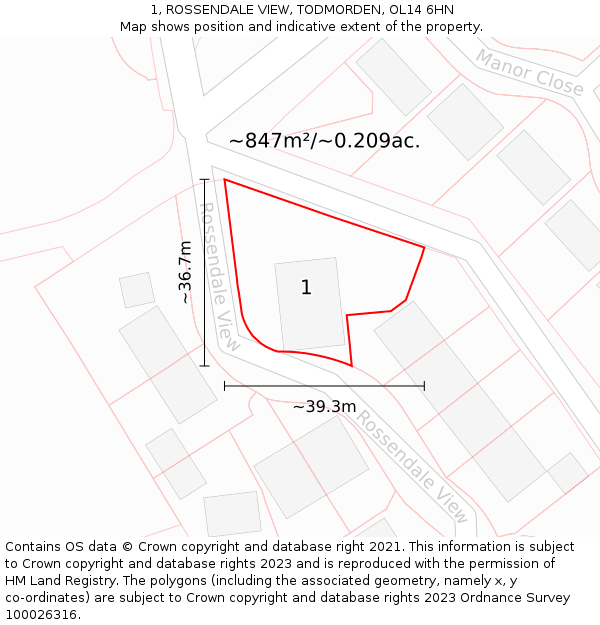 1, ROSSENDALE VIEW, TODMORDEN, OL14 6HN: Plot and title map