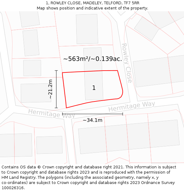 1, ROWLEY CLOSE, MADELEY, TELFORD, TF7 5RR: Plot and title map