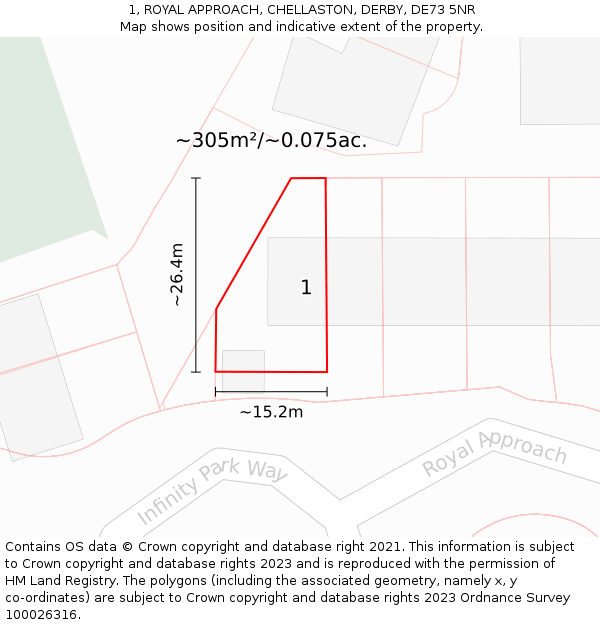 1, ROYAL APPROACH, CHELLASTON, DERBY, DE73 5NR: Plot and title map