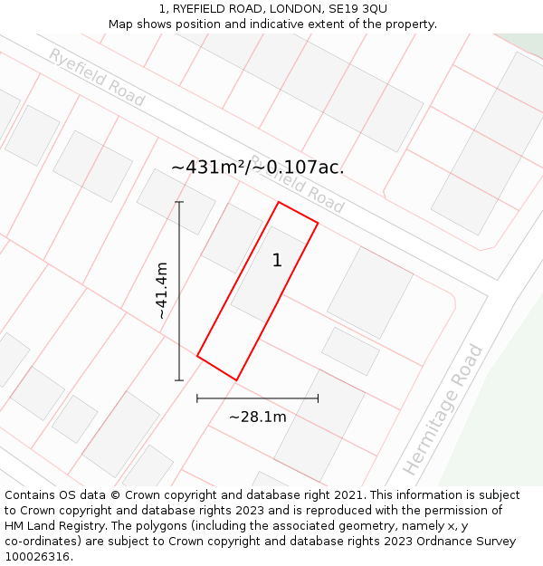 1, RYEFIELD ROAD, LONDON, SE19 3QU: Plot and title map