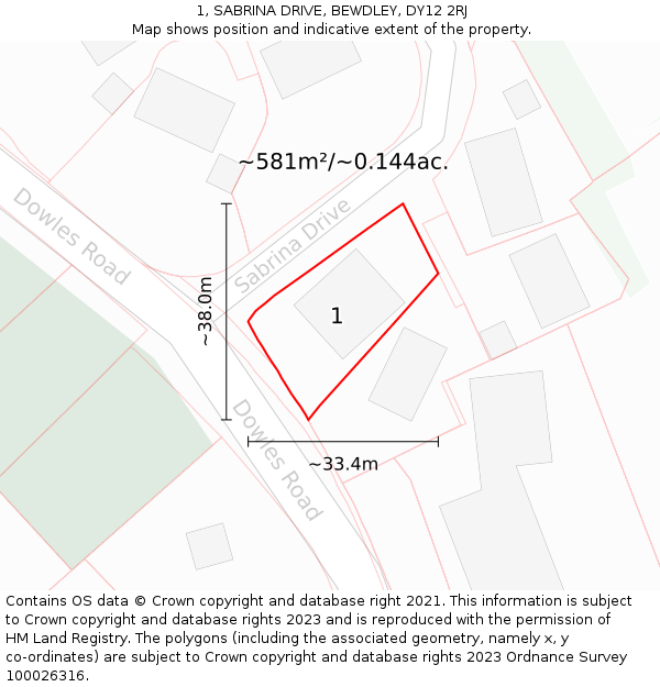 1, SABRINA DRIVE, BEWDLEY, DY12 2RJ: Plot and title map