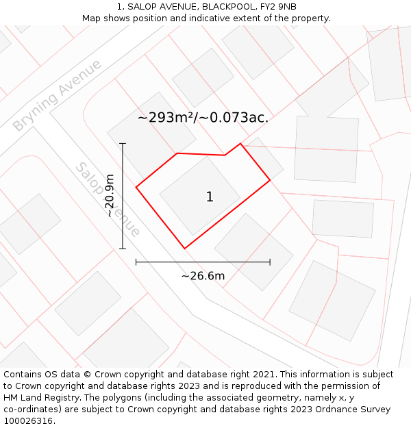 1, SALOP AVENUE, BLACKPOOL, FY2 9NB: Plot and title map