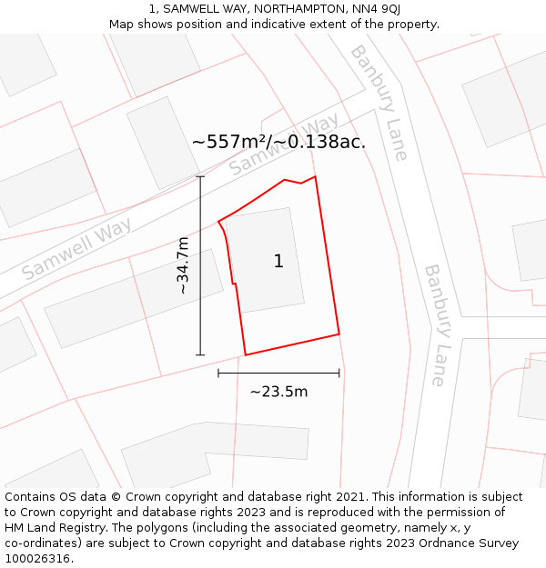 1, SAMWELL WAY, NORTHAMPTON, NN4 9QJ: Plot and title map