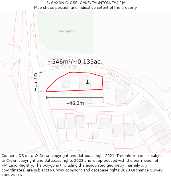 1, SAXON CLOSE, OAKE, TAUNTON, TA4 1JA: Plot and title map