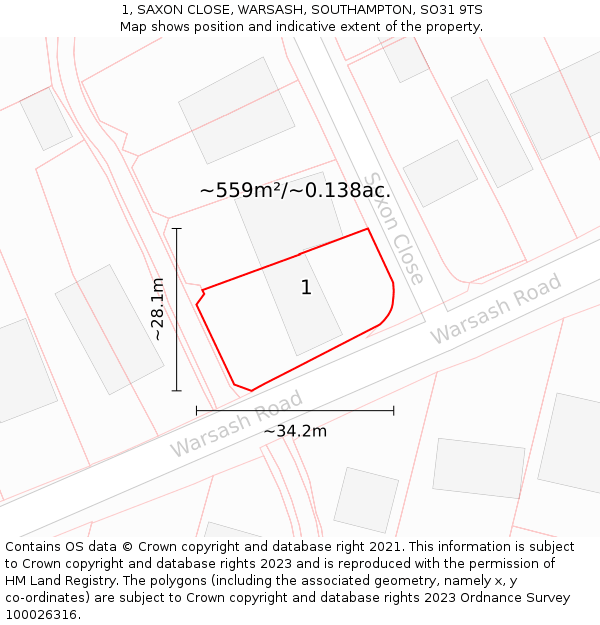 1, SAXON CLOSE, WARSASH, SOUTHAMPTON, SO31 9TS: Plot and title map