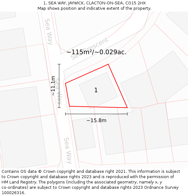 1, SEA WAY, JAYWICK, CLACTON-ON-SEA, CO15 2HX: Plot and title map