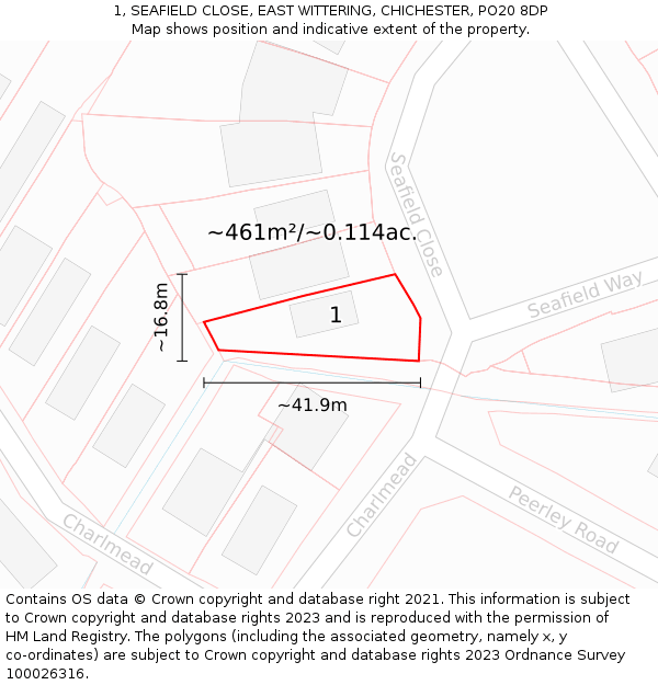 1, SEAFIELD CLOSE, EAST WITTERING, CHICHESTER, PO20 8DP: Plot and title map